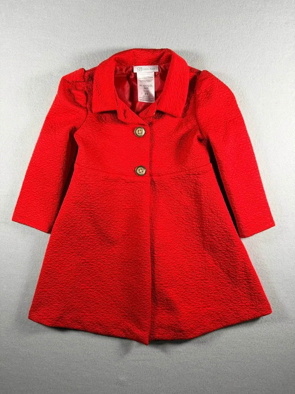 BONNIE JEAN GIRLS DRESS COAT RED TEXTURED SIZE 3T